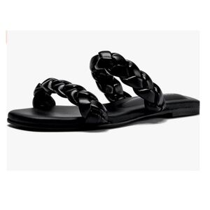 Black braided flat sandal
